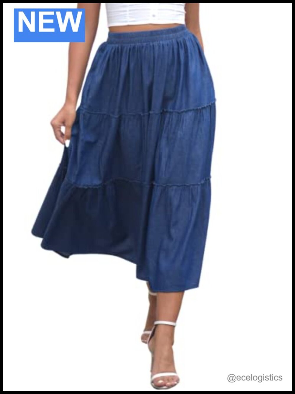 Women's Pleated Maxi Skirt Cotton Tiered Elastic Waist A-Line Long